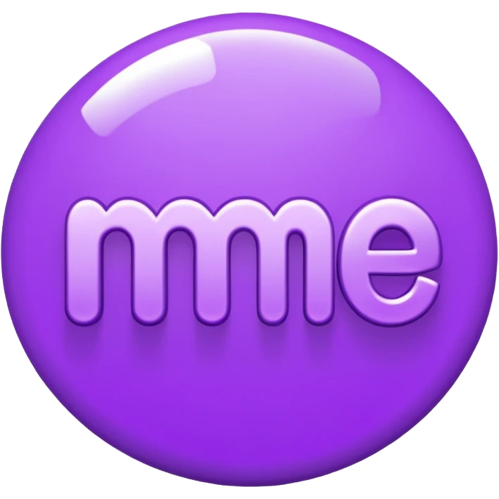 3D text that spells "me" in a shiny purple font sticker emoji