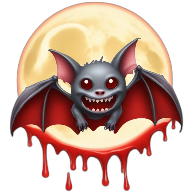 flying mad vampire bat front of realistic full moon dripping red slime from mouth emoji