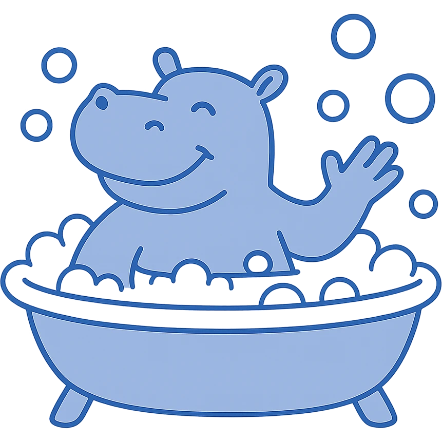 happy hippo with bubbles in bathtub emoji
