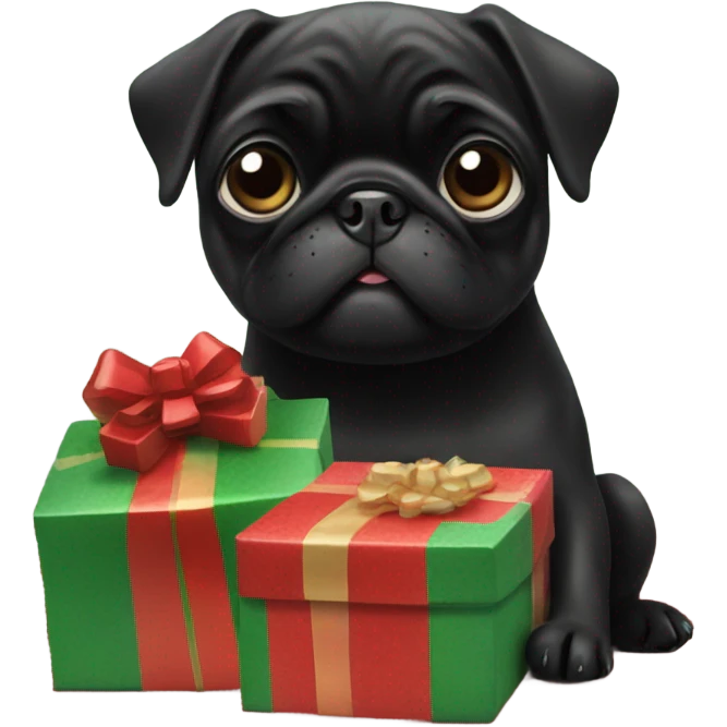 black pug with christmas present emoji