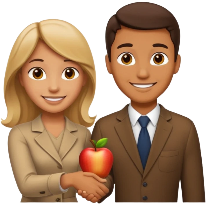 a smiling man and a smiling girl shaking hands, apple emoji style emoji