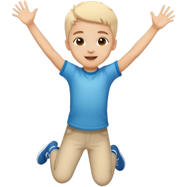 child jumping with arms up, cheerful and energetic, motion lines to show action emoji