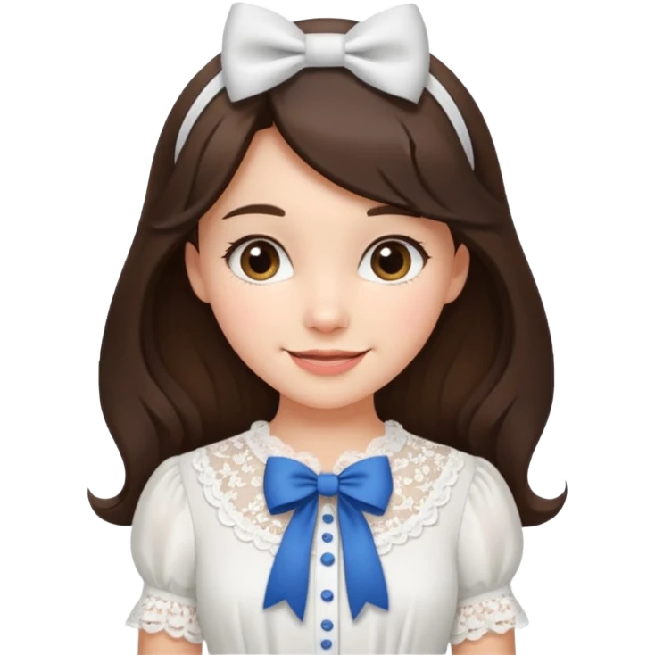 Brunette girl cute smile with bows in her hair pretty normal strip withe blouse till middle hip  emoji