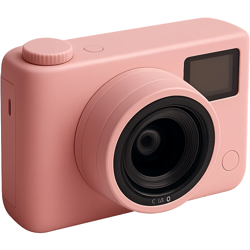 Remove the background, keep the pink camera compact and stylish with a transparent background. emoji
