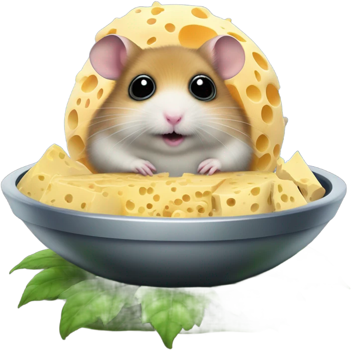 alien hamster cult with cheese and weed on ufo emoji