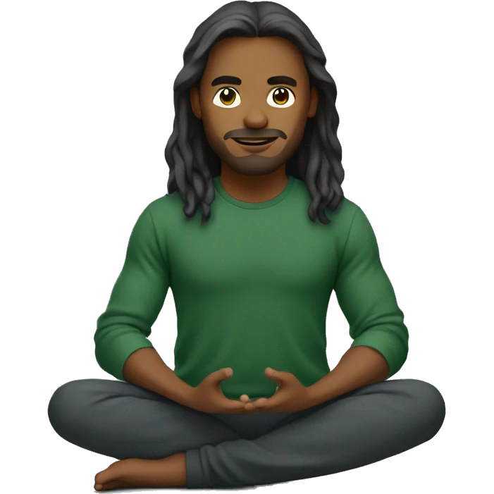 A web developer with long hair and a dark green sweatshirt sitting in a yoga pose emoji