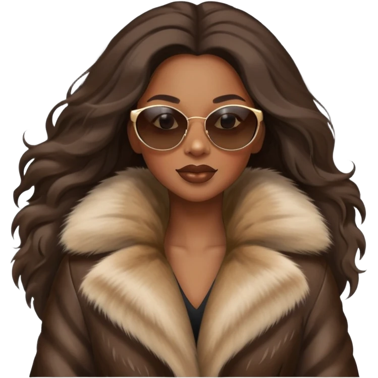 Long hair blowing in wind, sunglasses, fashion, diva black woman, mink fur coat emoji