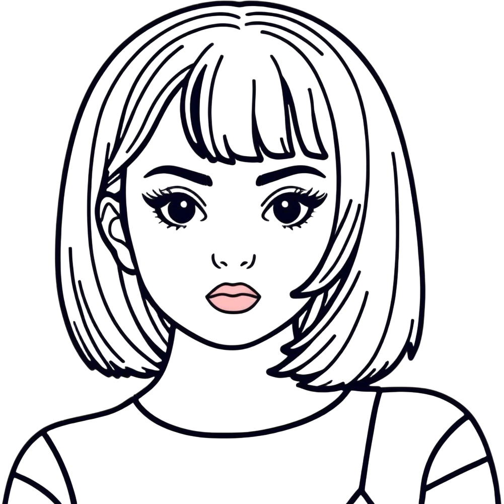Charli XCX as a sticker, minimalist black and white, line art style emoji