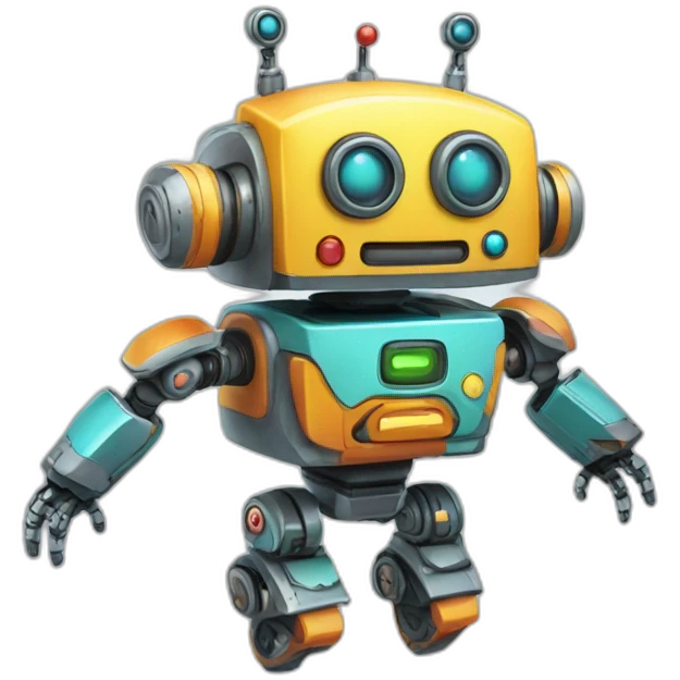 a cheerful multi-colored jumping robot emoji