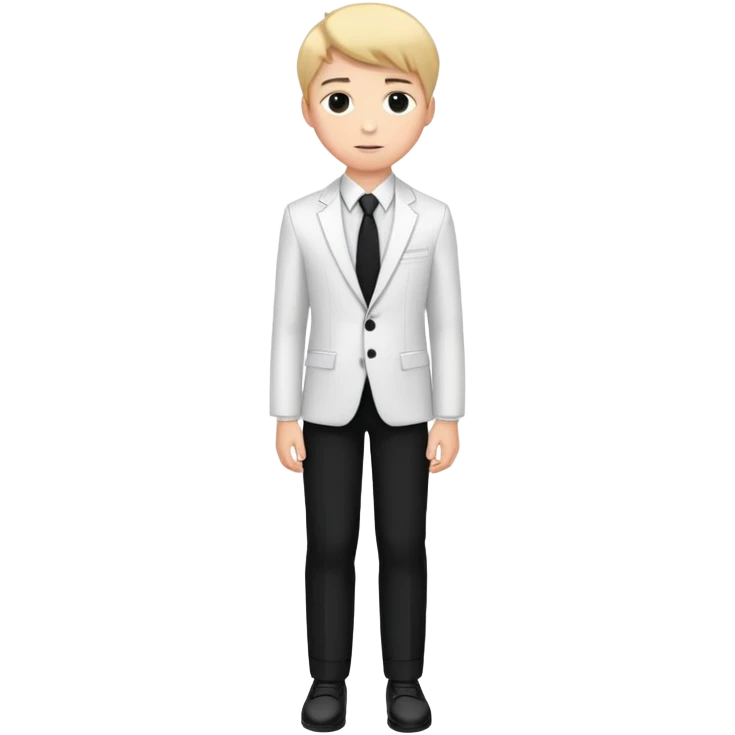 teenage boy in black trousers and white suit shirt with a black and white tie emoji