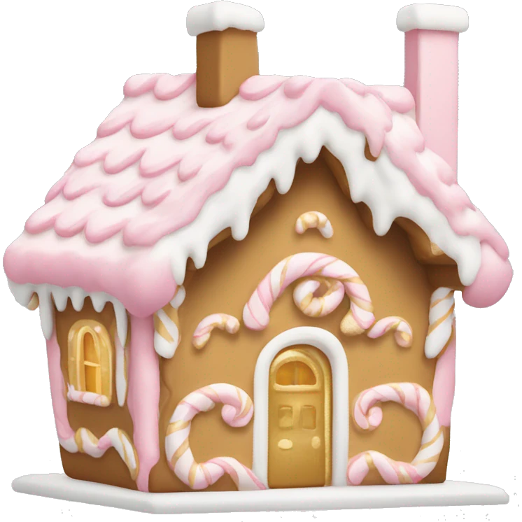 light pink and gold and white gingerbread house emoji