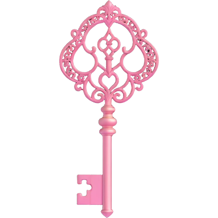 3D gothic key with ornate filigree, pink accents, metallic finish emoji