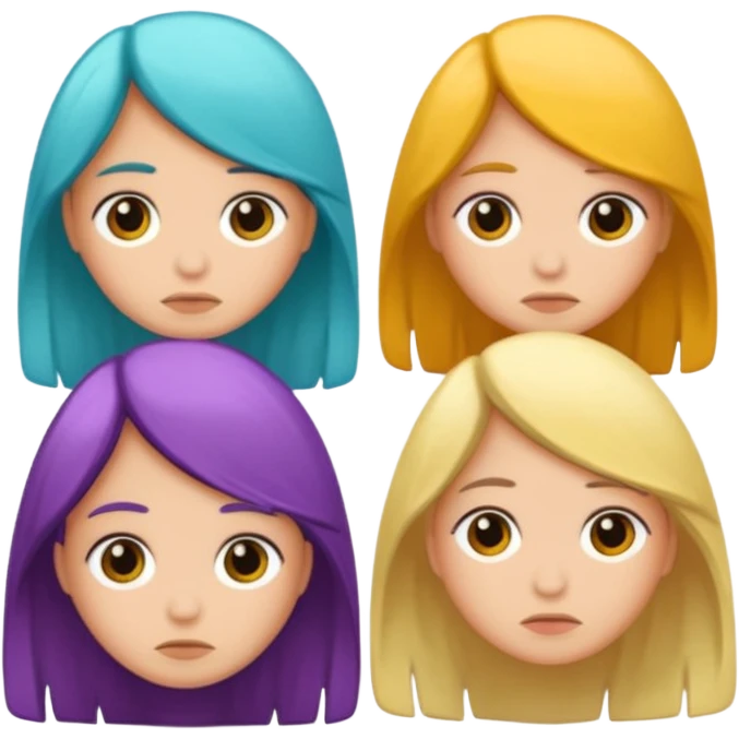 grupo de 5 amigos tristes diferentes colores de cabello emoji