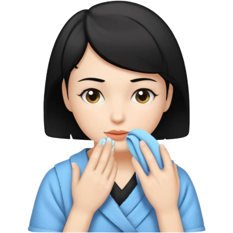 a white woman who has black short hair cleaning her face emoji