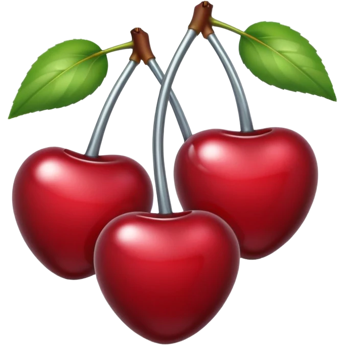 A pair of cherries emoji made of liquid silver chrome, smooth rounded shapes, glossy metallic surface, subtle sensual vibe, luxury sexy aesthetic, iOS emoji style, centered, clean white background emoji