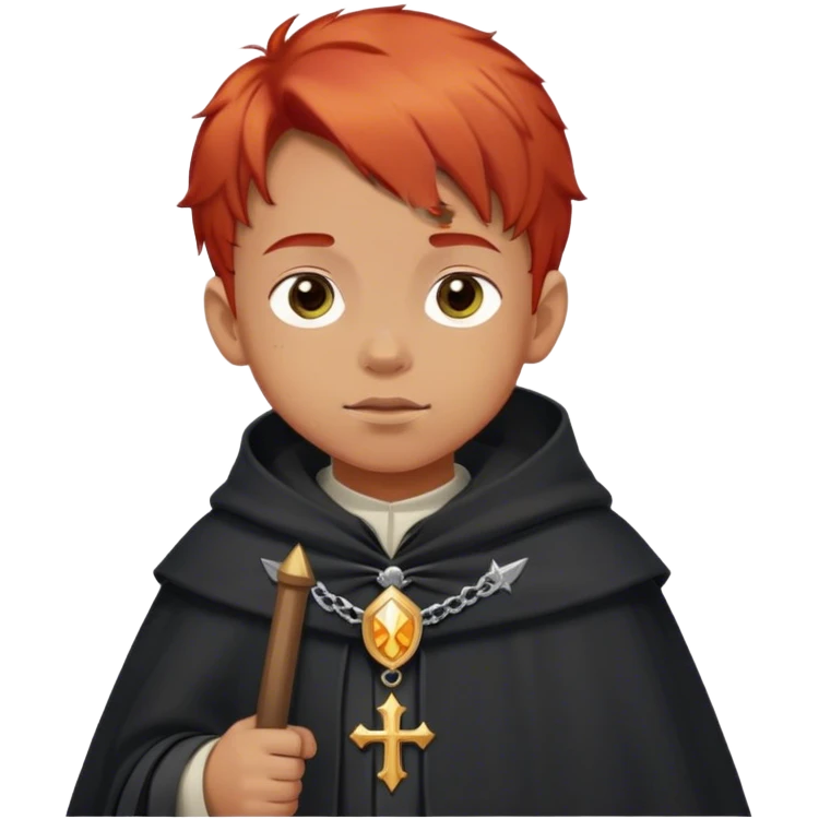 boy red hair in pilgrim medieval cloak without hat and pilgrim badge emoji
