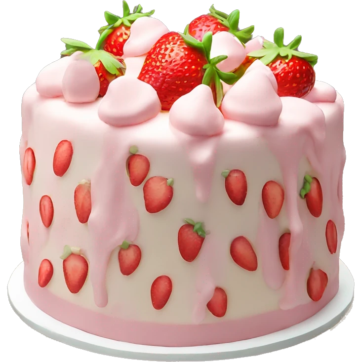 Light Pink strawberries and cream birthday cake  emoji