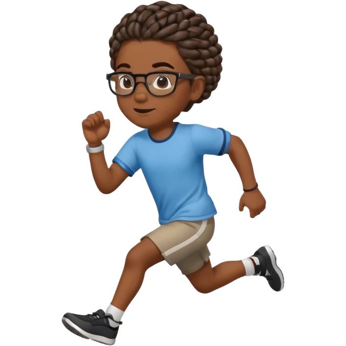black boy with glasses and braided hair running emoji