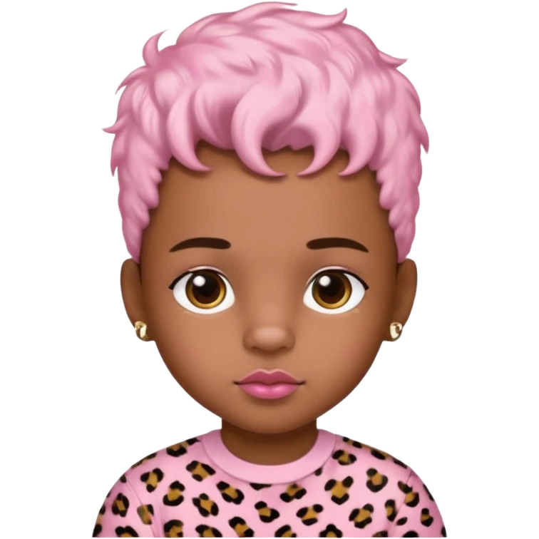 brown-skin boy with baby pink blush and glossy lips and leopard print hair ￼ emoji