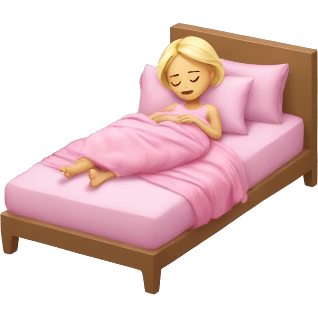 blonde girl sleeping on pink pillows with pink blankets  emoji