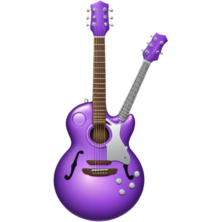 a purple Christmas ornament with a guitar emoji