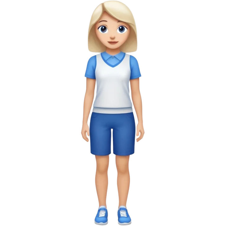 full body woman emoji inspired by AT&T, blue and white color scheme, friendly expression, Apple emoji style emoji