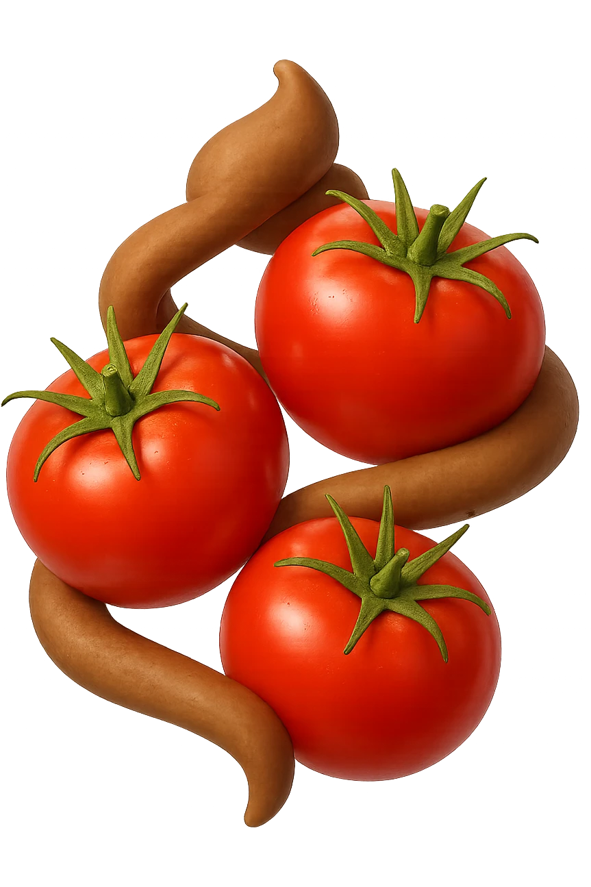emoji stile iphone di pomodori che fluttuano in aria con colon attorcigliato intorno, iperrealistico 4k, isolato su sfondo bianco emoji
