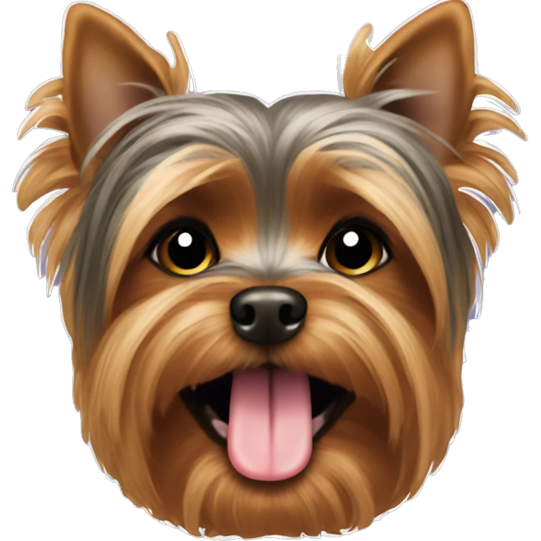 Brown Yorkie with tongue sticking out emoji