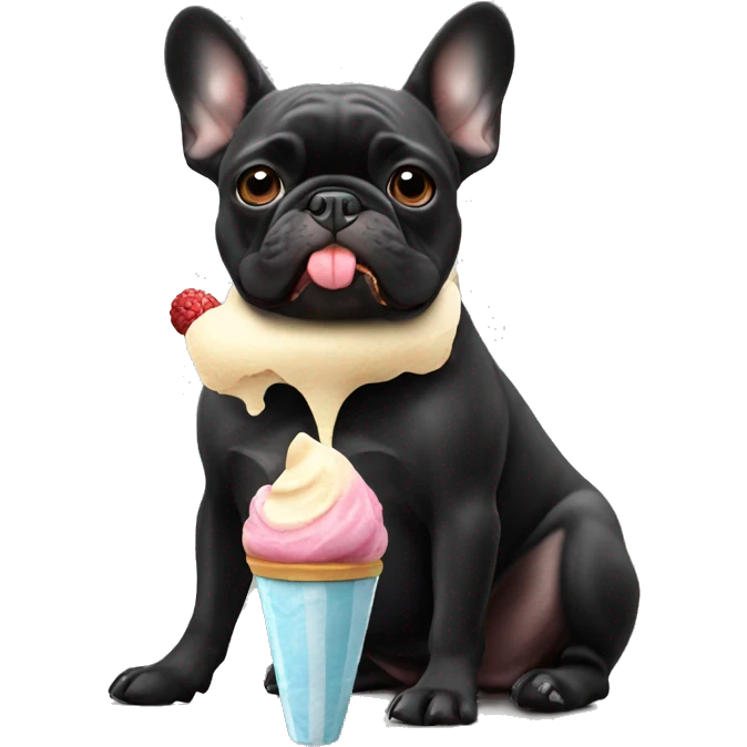 black french bulldog eating ice cream  emoji