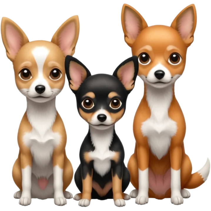 3 cagnolini seduti (ciuaua, bassotto,  fox terrier ) in bianco e nero con vestitini in maglia emoji