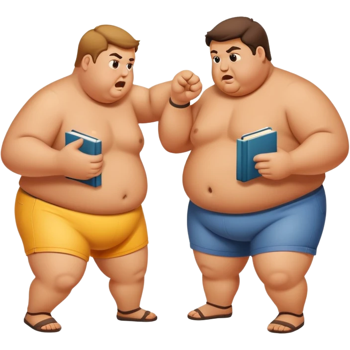 2 obese people fight over a book emoji