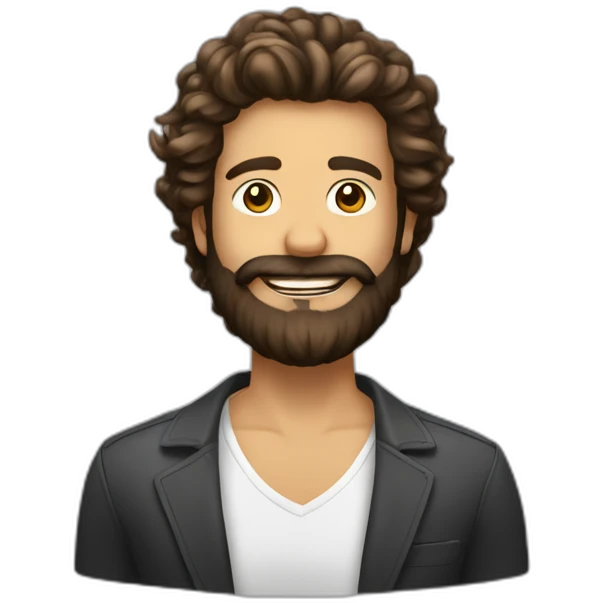 Homme cheveux brun barbe qui lève le doigt avec un bob emoji