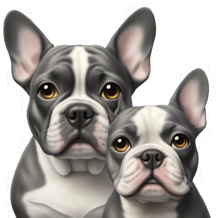 realistic Merle and blue french bulldogs portrait in focus emoji