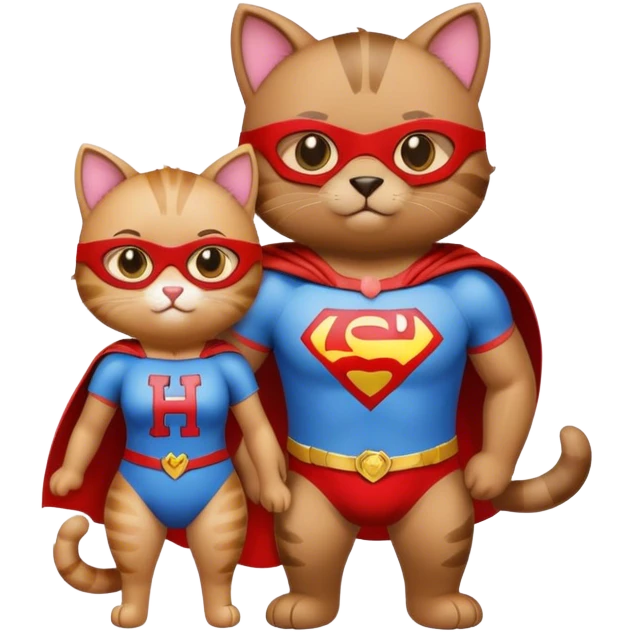 à super hero cat with an H written on his shirt and his little cute bear girlfriend  emoji