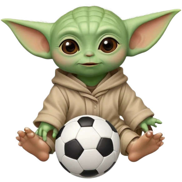 baby Yoda kicking a soccer ball with small roses beside him emoji