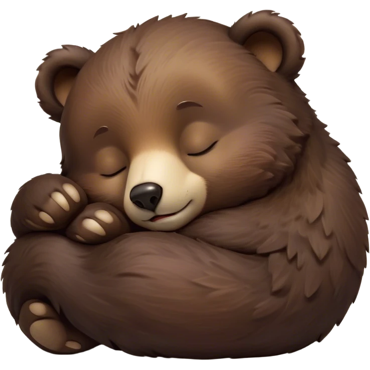 Meme-Worthy Cute Sleeping bear cub Portrait Emoji, Head resting peacefully with a contented smile, showcasing a massive, robust build and a luxuriously soft dark brown fur, eyes shut in a serene, restful nap, Simplified yet hilariously adorable features, highly detailed, glowing with a soft, drowsy light, high shine, relaxed and utterly lovable, stylized with an air of playful laziness, bright and heartwarming, soft glowing outline, capturing the essence of a comically sleepy bear cub, so meme-worthy it feels like it could instantly become the next viral sensation of adorable slumber! emoji