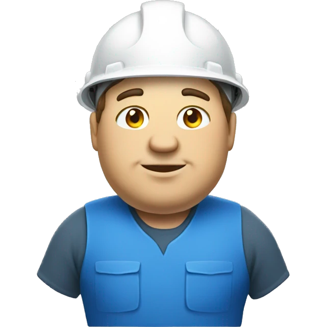 a chubby white house builder man in a blue helmet emoji