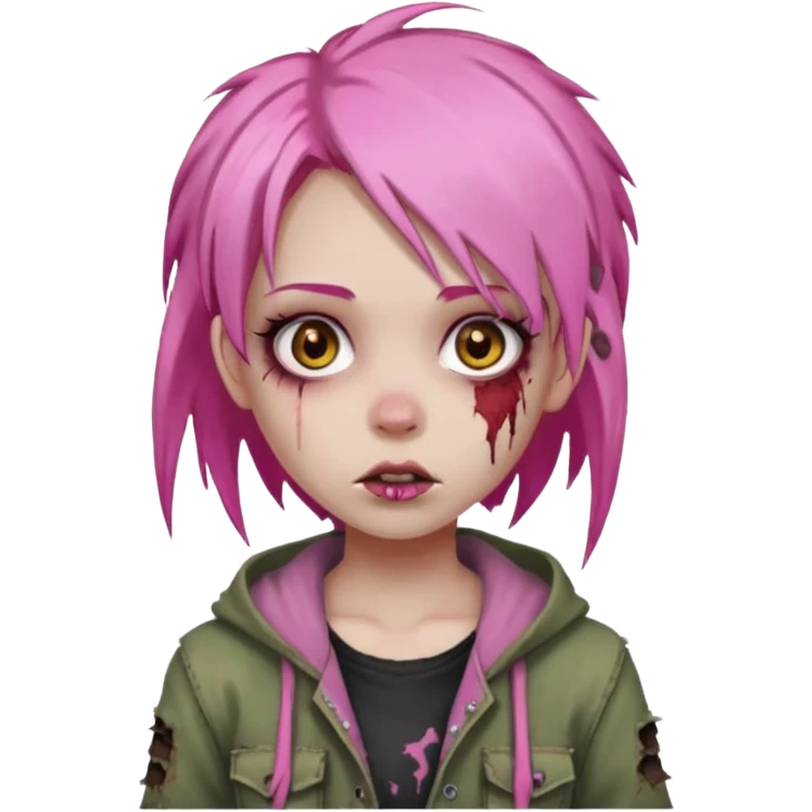 Zumbi girl with Pink hair and brown eyes emoji