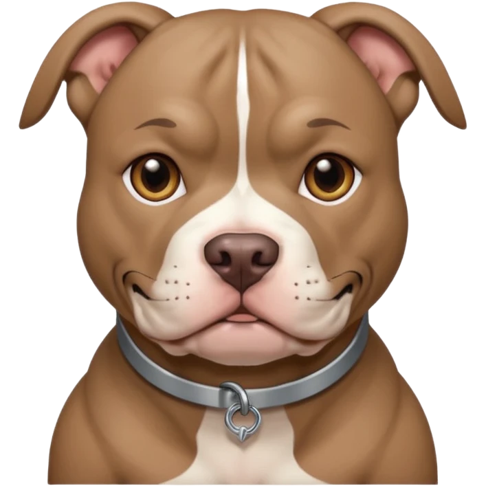 Large taupe colored pit bull with an adorable face emoji