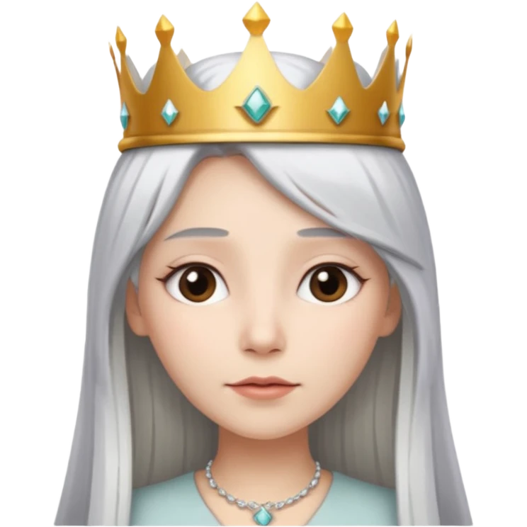 White silver straingt Long Haired Women, Queen with crown — soft expression emoji