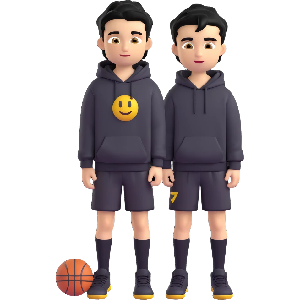Remove any basketballs and remove his shoes, keep the boy kid sitting cross-legged, black hoodie (hood off), smirking, black crew socks, messy black hair, black basketball shorts, yellow skin, Microsoft 3D emoji style, with no background. emoji