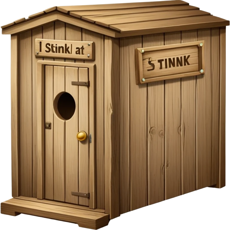 A trophy in the shape of an outhouse there are at he base “I stink at FF” emoji