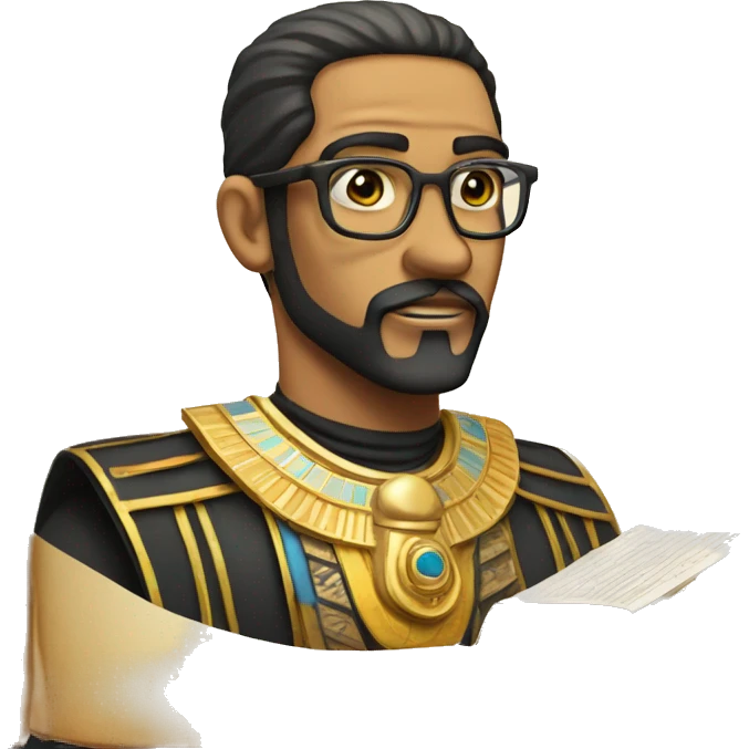 egyptian ruler with glasses and a goatee holding a history book emoji