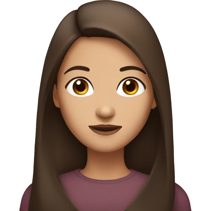 Brunette woman, with long, straight brown hair, with brown eyes emoji