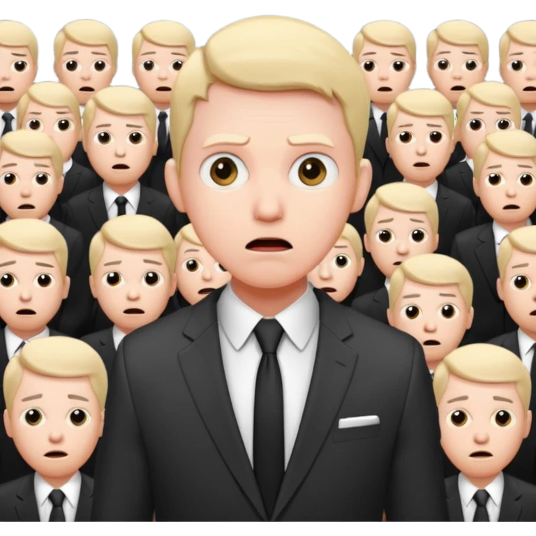 a FRONT PERSON FEELING FEAR, with the audience BEHIND HIM emoji