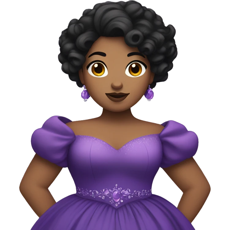 Plus size princess with curly black hair and purple ballgown emoji