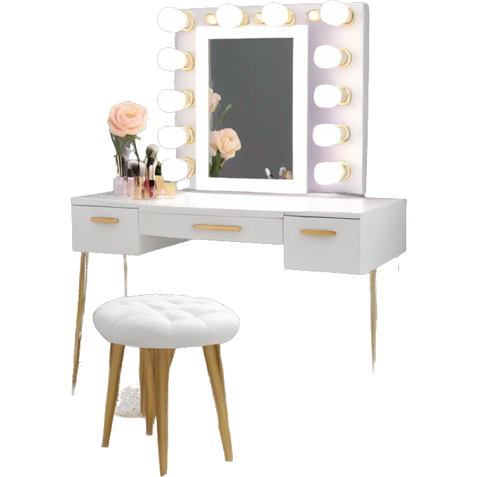 White makeup  vanity with led mirror  emoji