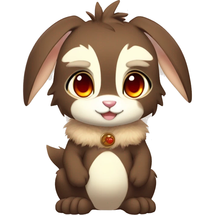Cute, Chibi, Kemono-style, Anthro, Fur-Sona, Dark-Brown, Normal-type-Ground-type Tan-Rabbit-Fakémon with Dark-Red eyes, beige belly, beige paws, beige feet, beige freckles, full body emoji