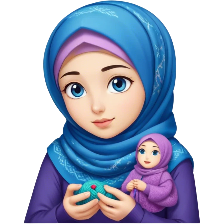Turkish beautiful finish Konya girl blue eyes with galaxy night hijab does knitting  emoji