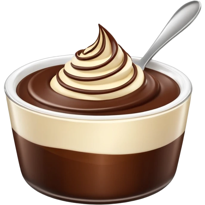 small swirl or spoonful of smooth, rich dessert cream in chocolate, vanilla, or caramel, thick glossy silky texture, soft curves or gentle peak, optionally in a simple transparent ramekin or cup, clean 3D look, soft lighting, no toppings or decorations, no faces, emoji scale emoji
